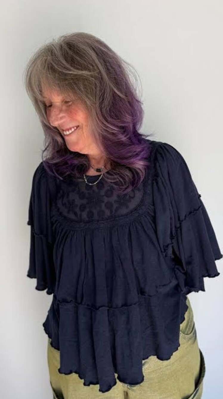 Free People Black Lace Boho Flowy Floral Western Country Blouse Top Size M